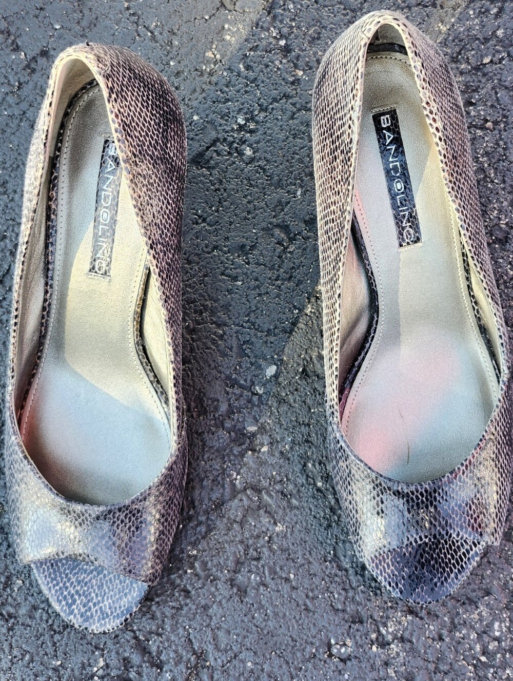 Bandolino Metallic Brown Snakeskin Peep-Toe Heels